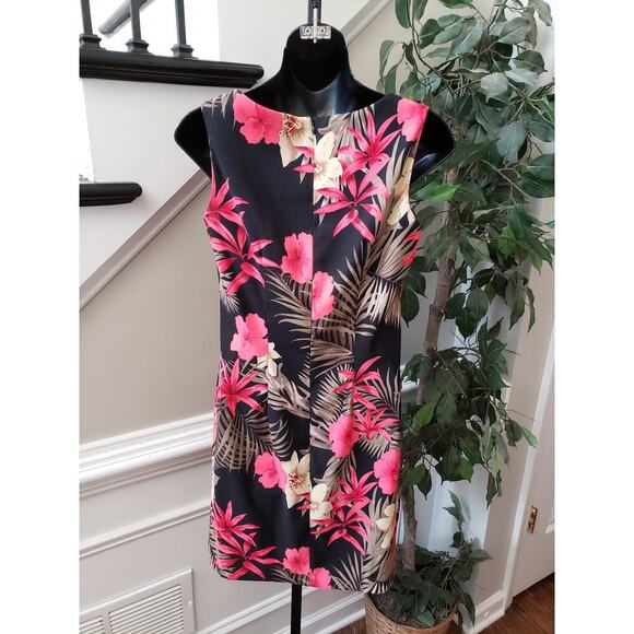 Alyx Dress Women 6 Black Floral Tropical Sleeveless Sheath Fitted Stretchy - Picture 3 of 8